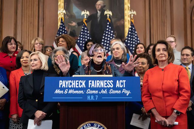 Rosa DeLauro speaks at an event advocating the Paycheck Fairness Act. Rep DeLauro has introduced the bill every year since 1997.
